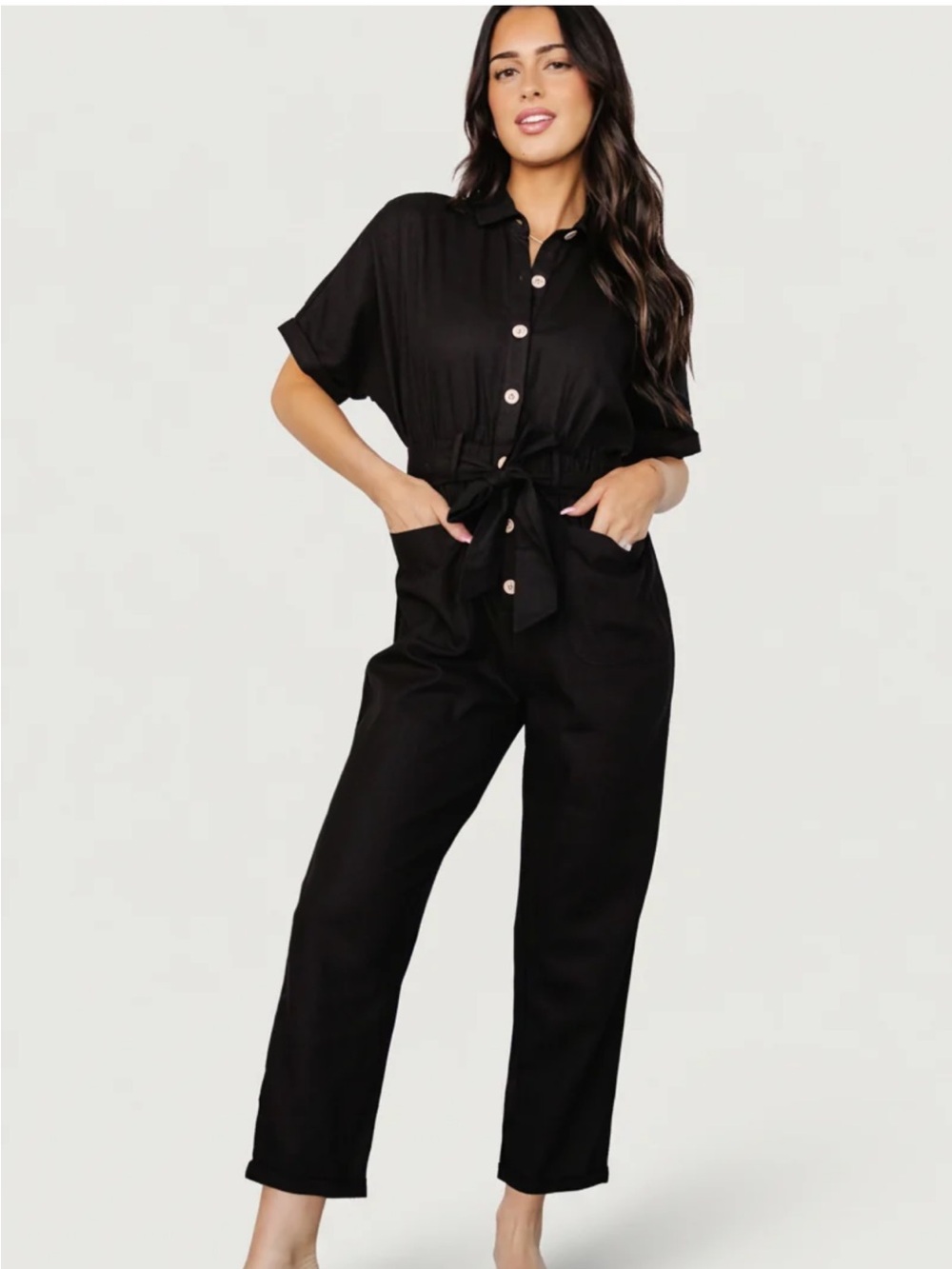 BALTIC BORN DALLAS BUTTON UP BLACK LINEN JUMPSUIT SIZE 1X
